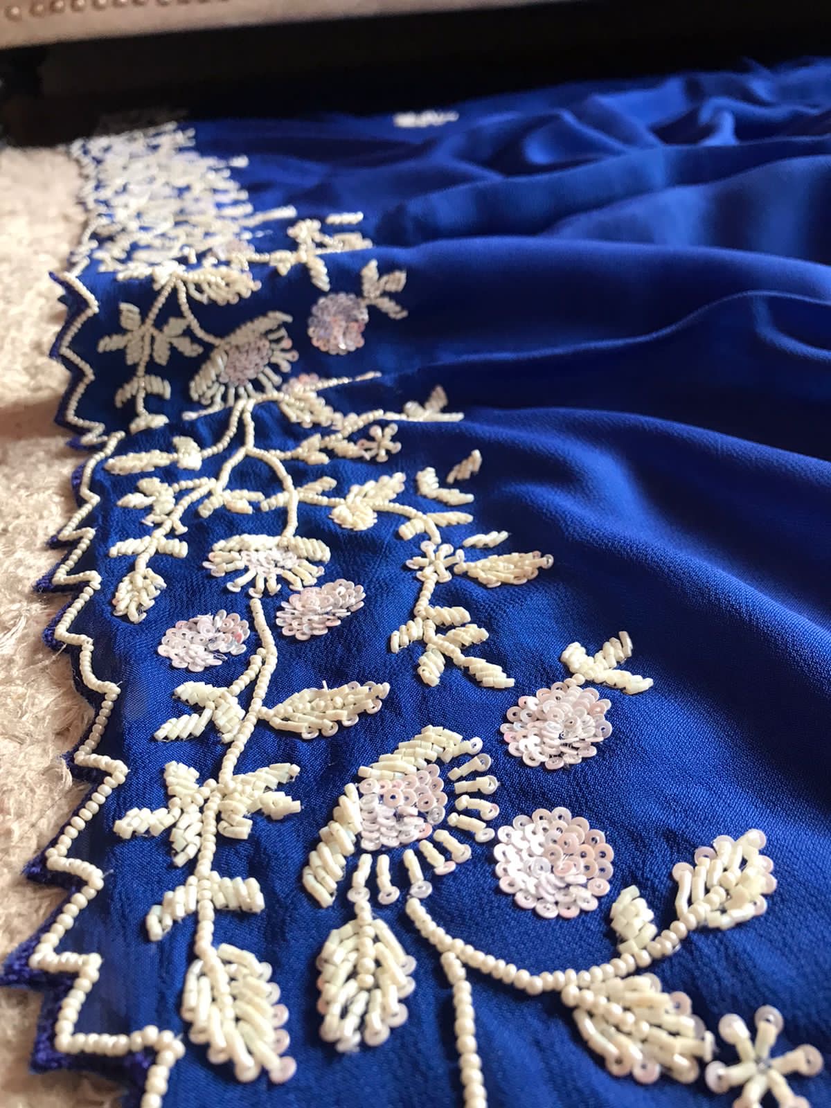 Pearl Elegabt Blue Gorgette women Saree - Saffronfashionindia
