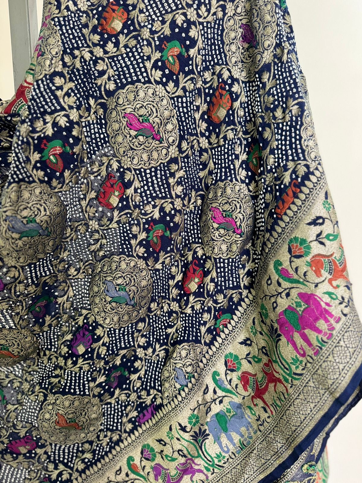 Handloom Bandhej Banarsi  Indian dupatta - Saffronfashionindia