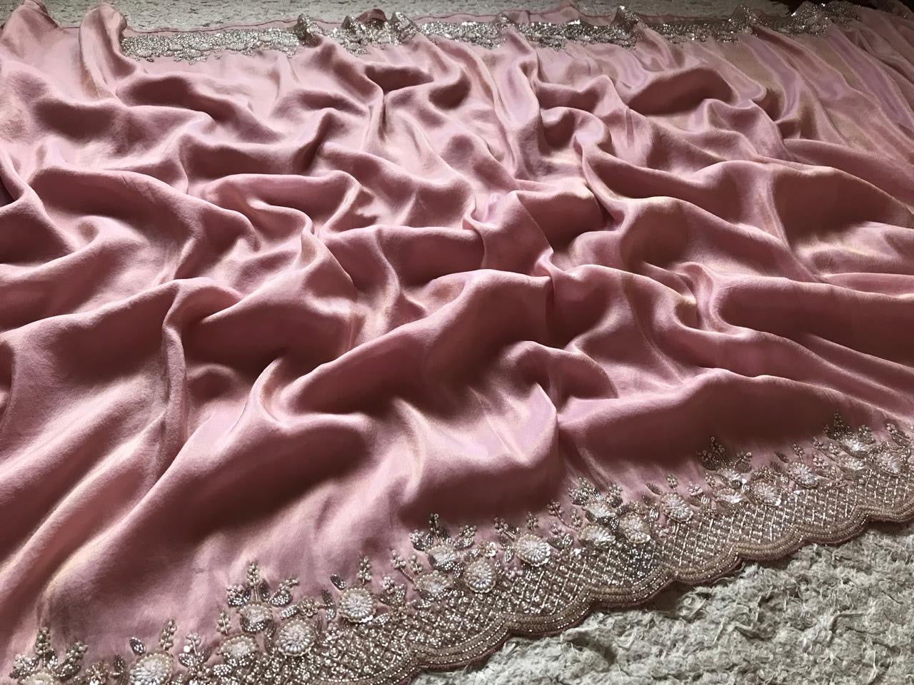 Rose pink premium tissue silk saree Partywear sarees - Saffronfashionindia