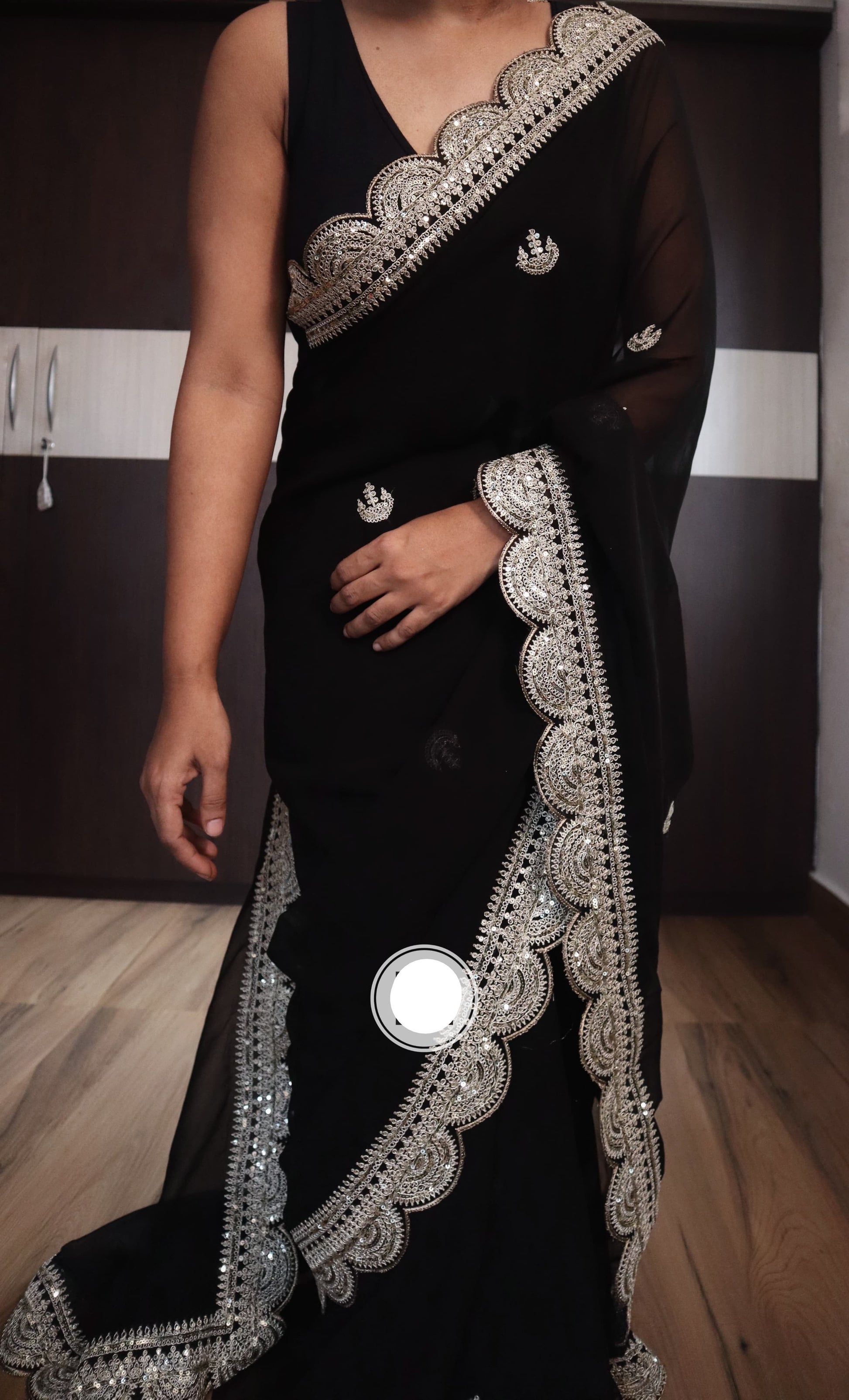 Black saree Gorgette saree sequins sarees SaffronFashion