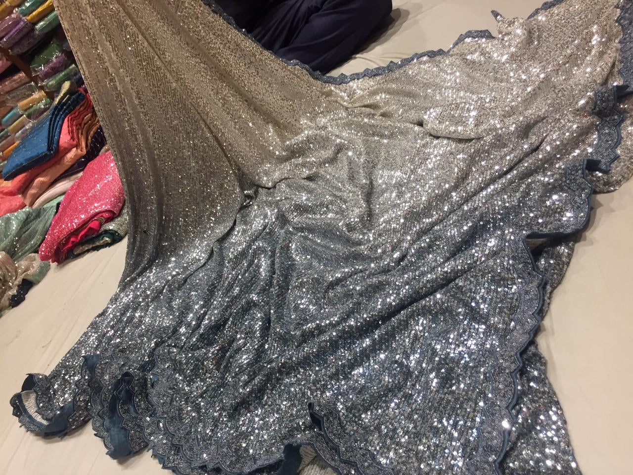 Sequence embroidered partywear sarees - Saffronfashionindia