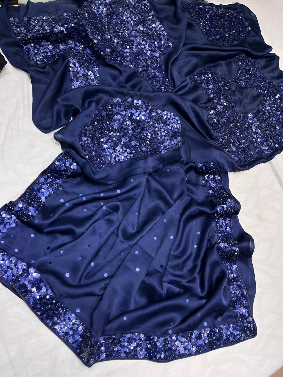 Satin Partywear sarees sequins sarees glamour sarees - Saffronfashionindia