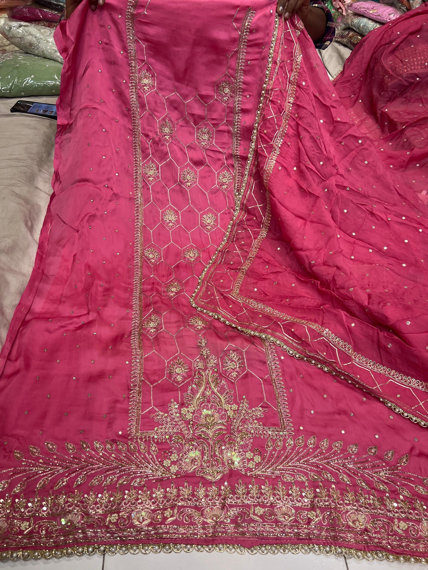 Satin silk organza saree embroidery saree Saffronfashionindia