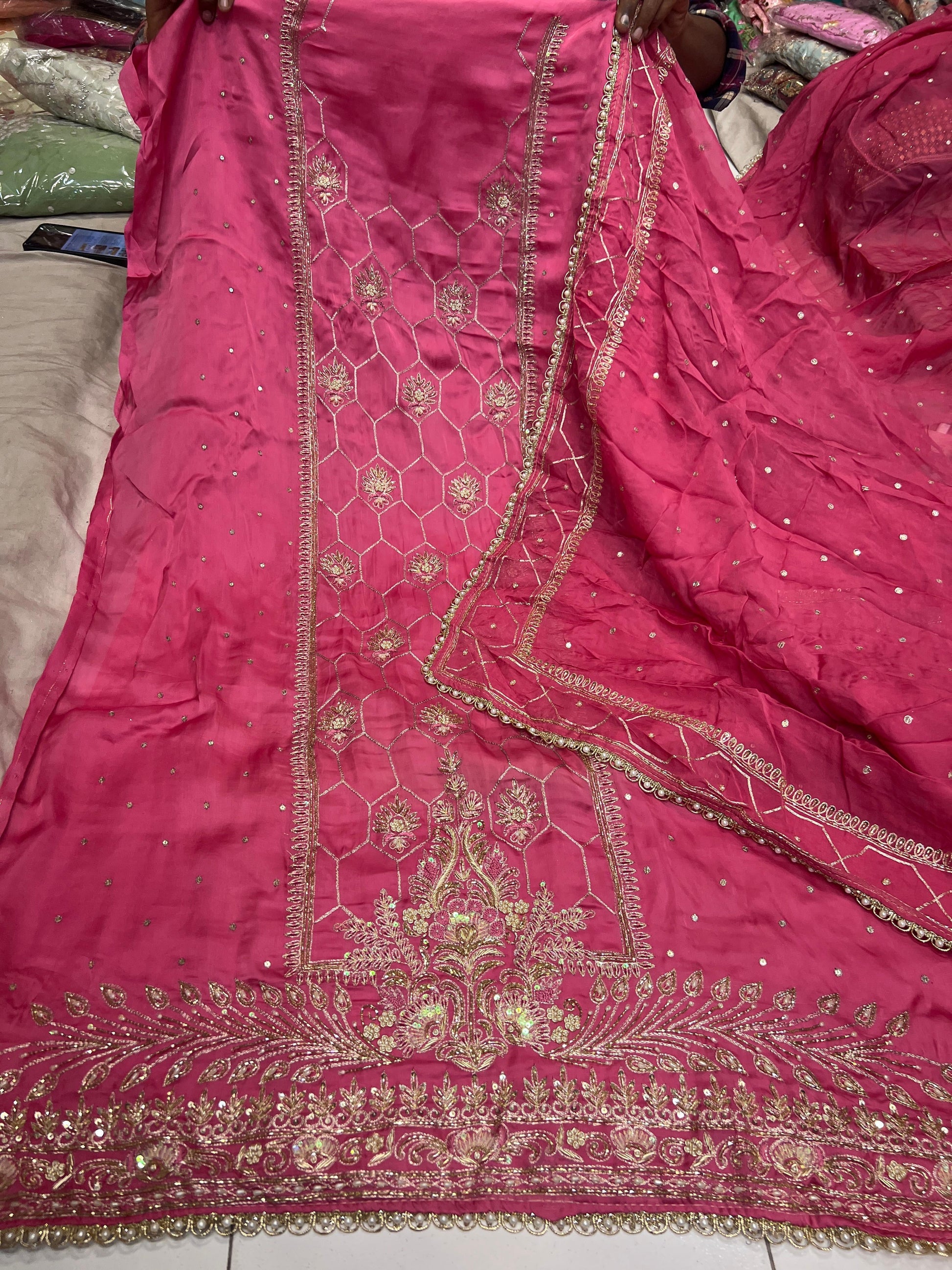 Satin silk organza saree embroidery saree Saffronfashionindia