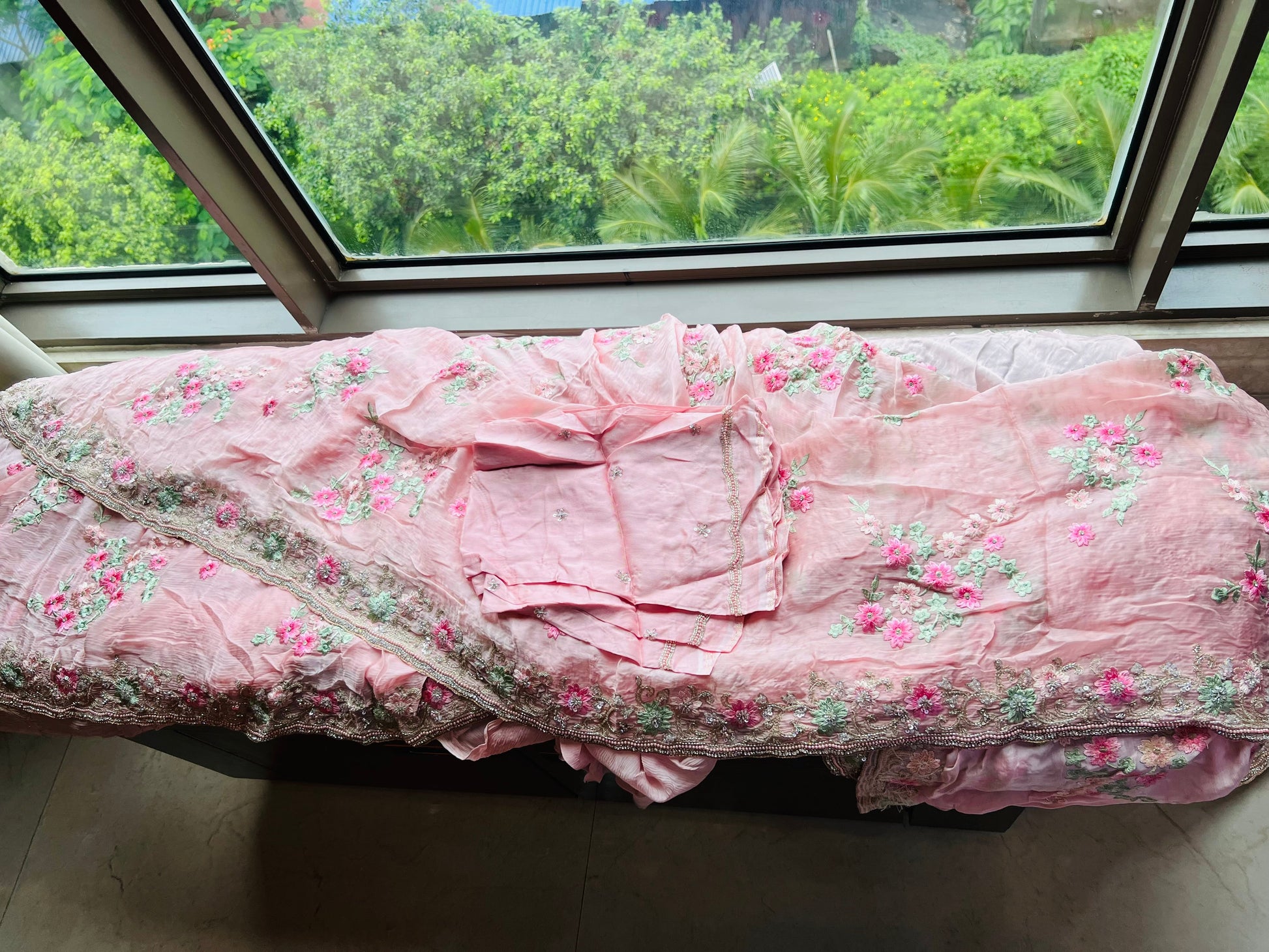 Pink organza saree beautiful sari blouse partywear sarees SaffronFashion