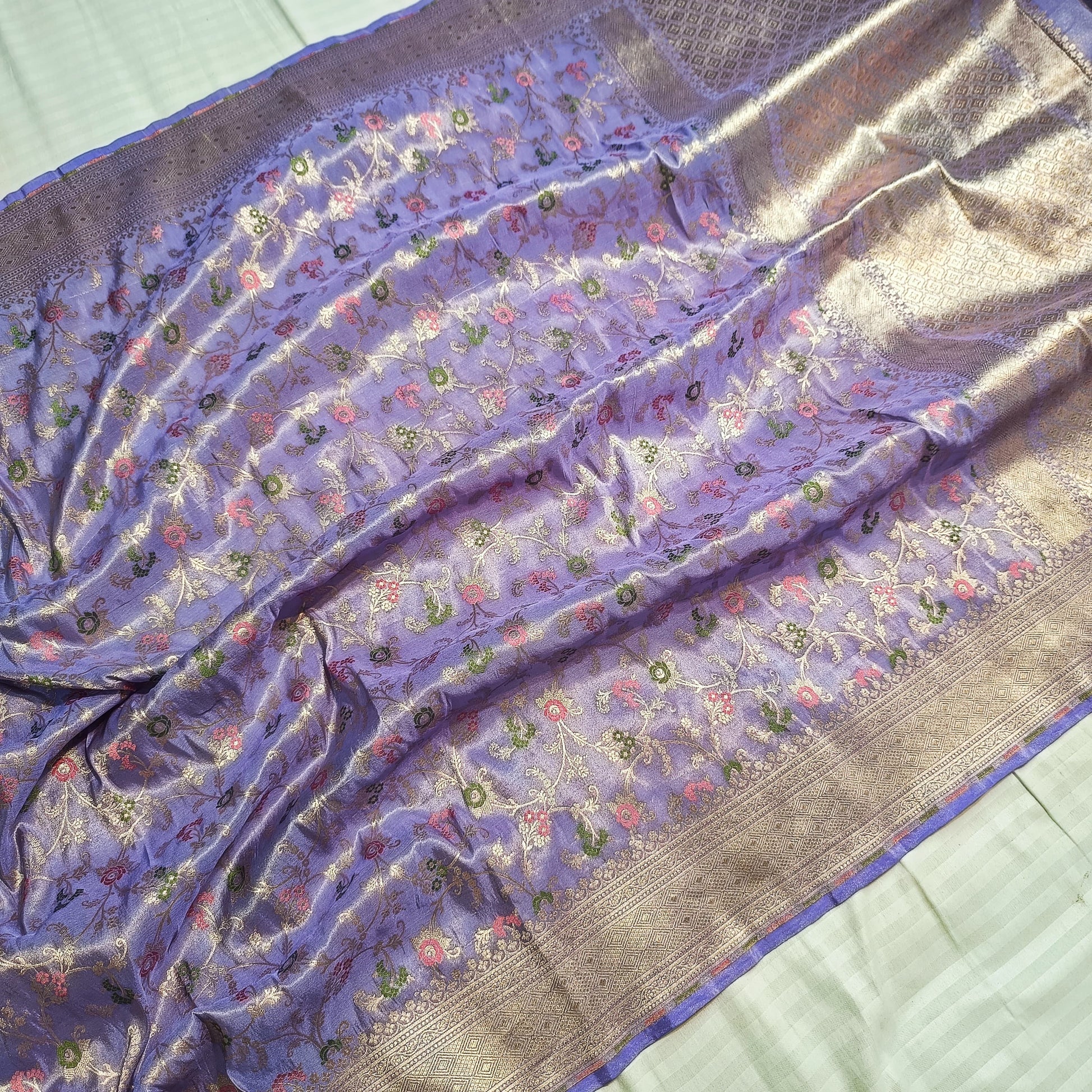 Purple Katan Meenakari handwoven saree tissue silk saree blouse - Saffronfashionindia