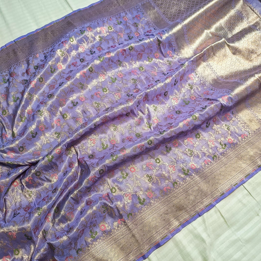 Purple Katan Meenakari handwoven saree tissue silk saree blouse - Saffronfashionindia