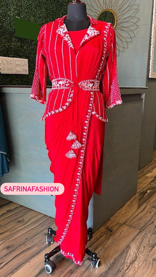 Red riding hood inspired Saree Stulish Saree - Saffronfashionindia