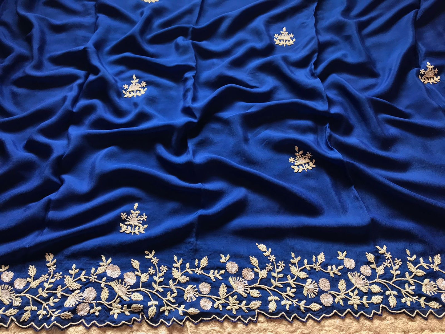 Pearl Elegabt Blue Gorgette women Saree - Saffronfashionindia
