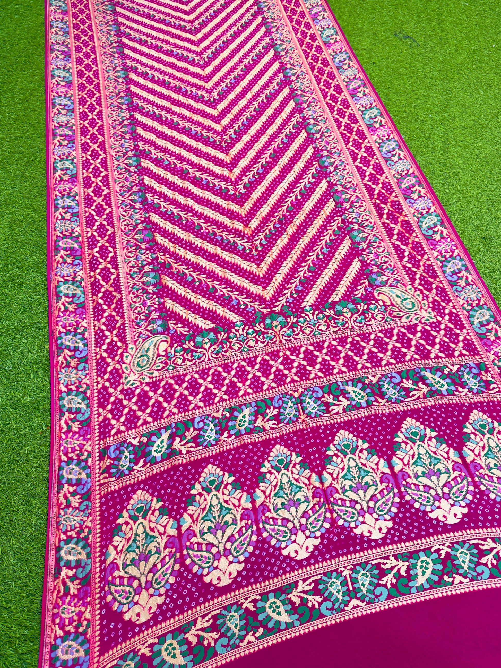 Gorgette saree Banarsi saree meenakari sari blouse Saffronfashionindia