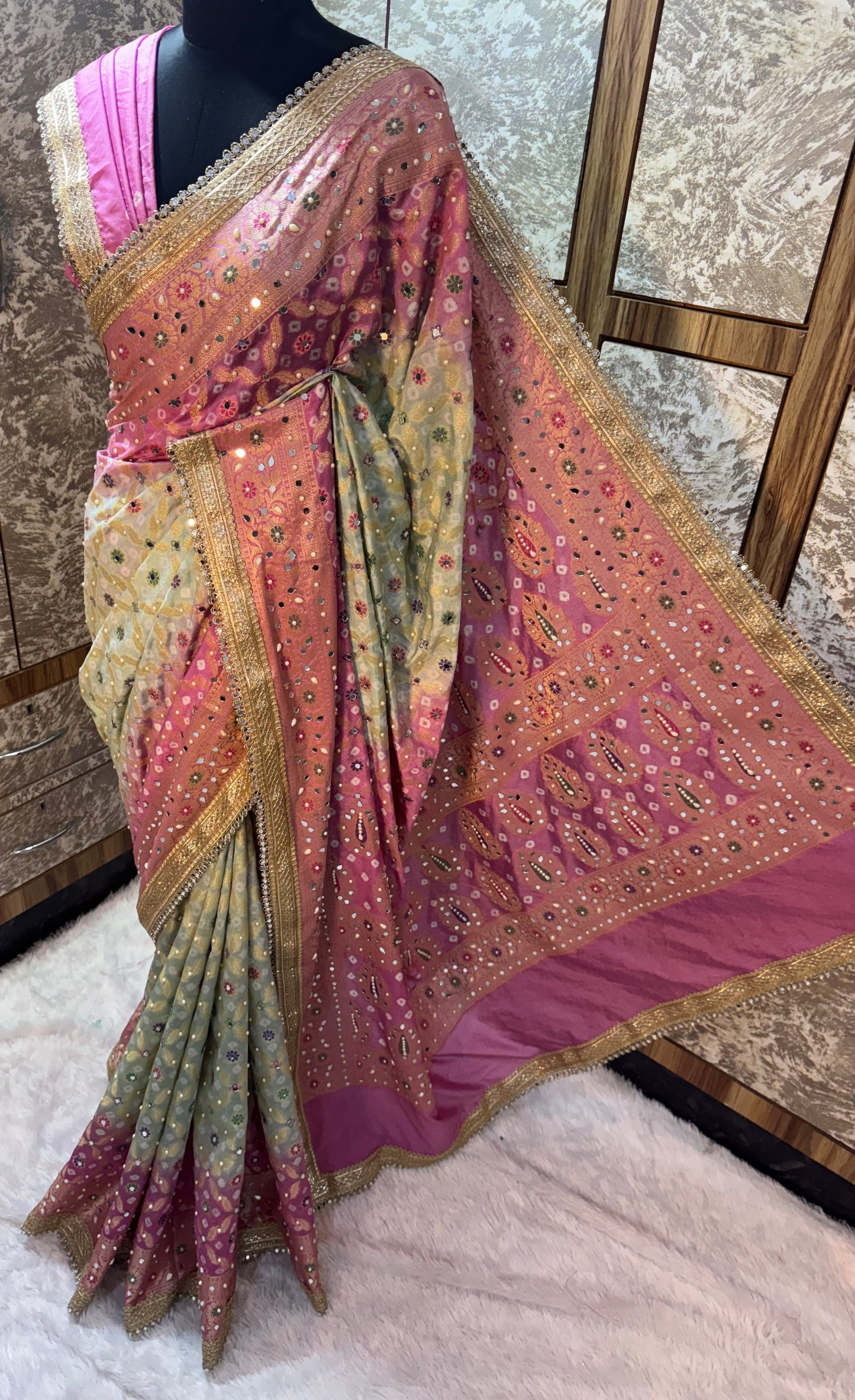 Banarsi soft Bandhej silk saree Indian saree women sari blouse SaffronFashion