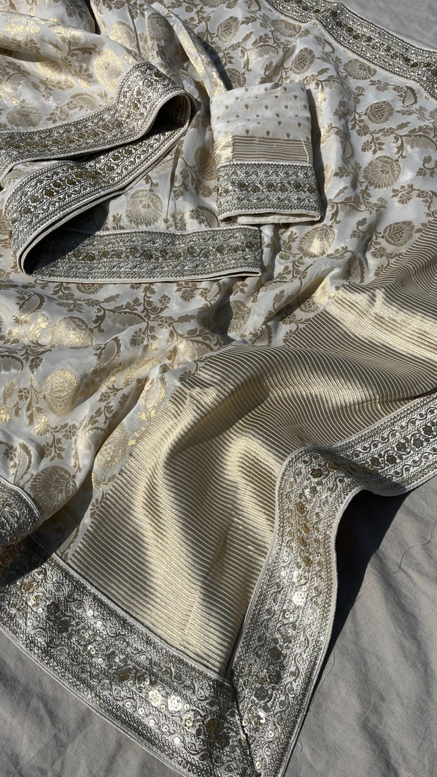 White Khaddi Gorgette saree weaving saree - Saffronfashionindia