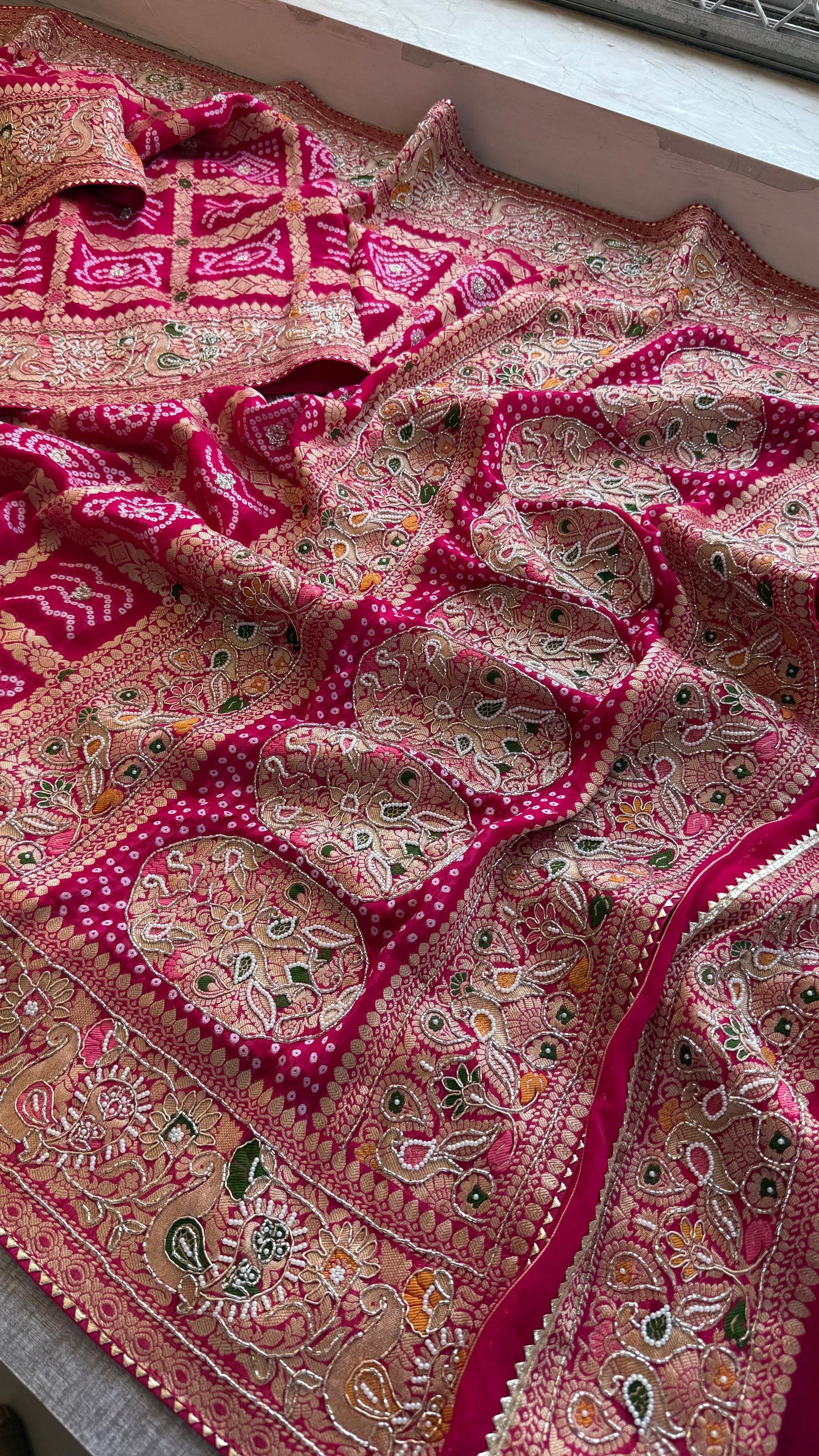 Zardosi Khaddi gorgette saree Indian wedding sarees SaffronFashion