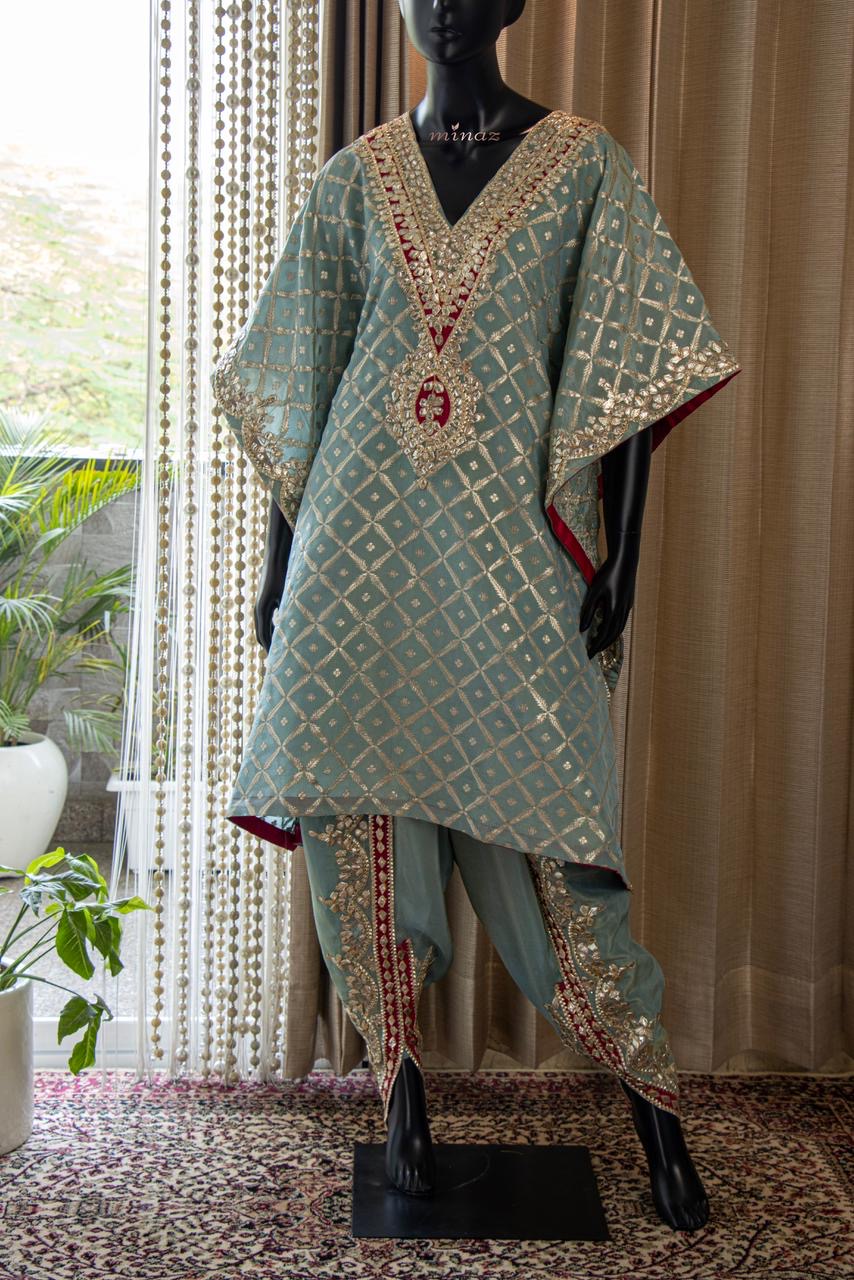 Kaftan styled kurti pant set traditional kurti set - Saffronfashionindia