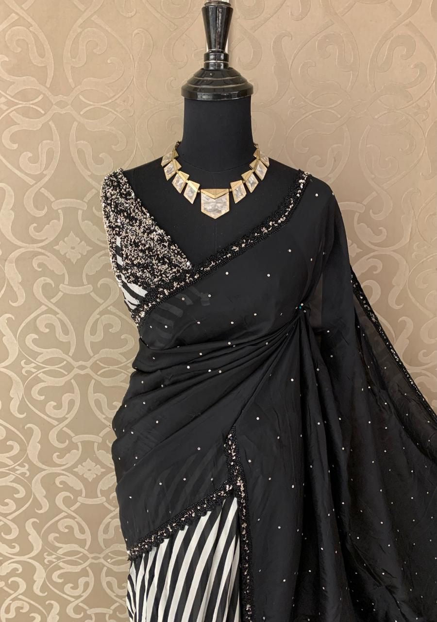 Black beauty saree sequins embroidery sarees blouse - Saffronfashionindia