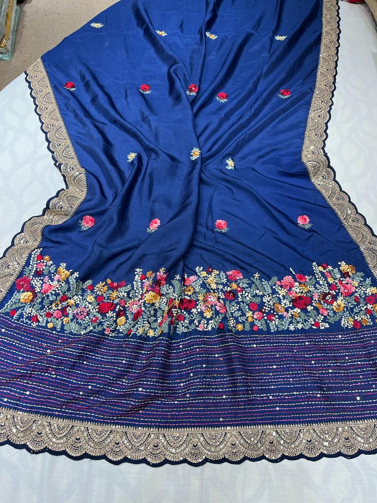 Naveli embroidered silk saree women sarees - Saffronfashionindia