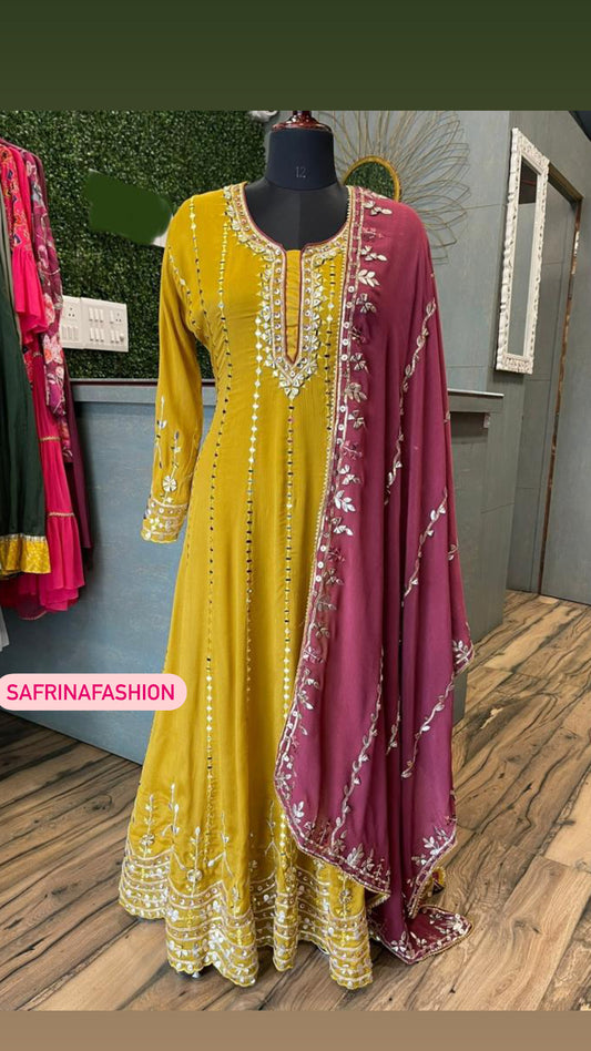 Yellow Anarkali Salwar suit Traditional suit - Saffronfashionindia