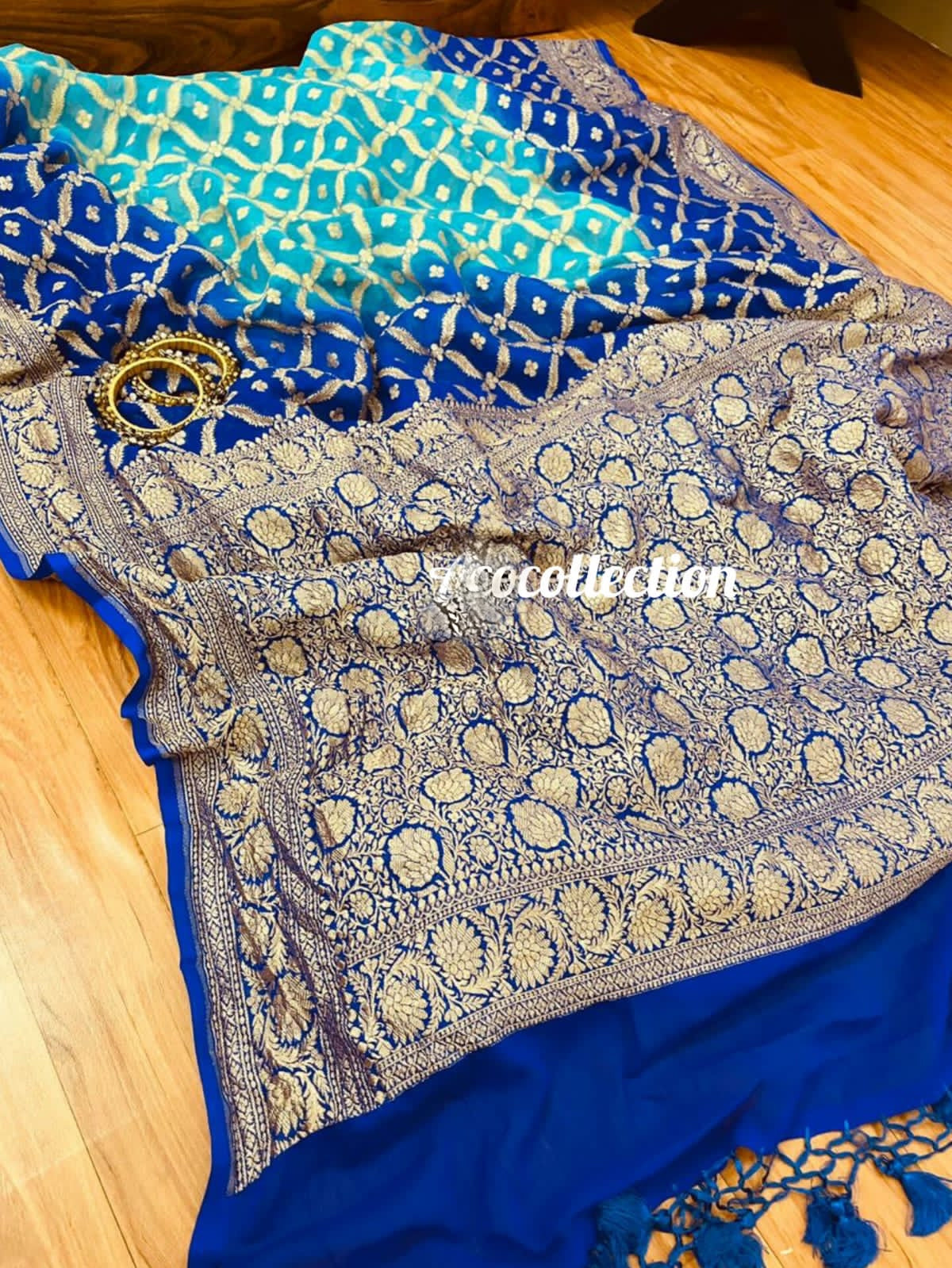 Banarsi Blue Shaded Gorgette Saree - Saffronfashionindia