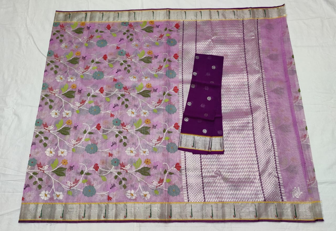 Lavender zari Kota saree Indian saree - Saffronfashionindia