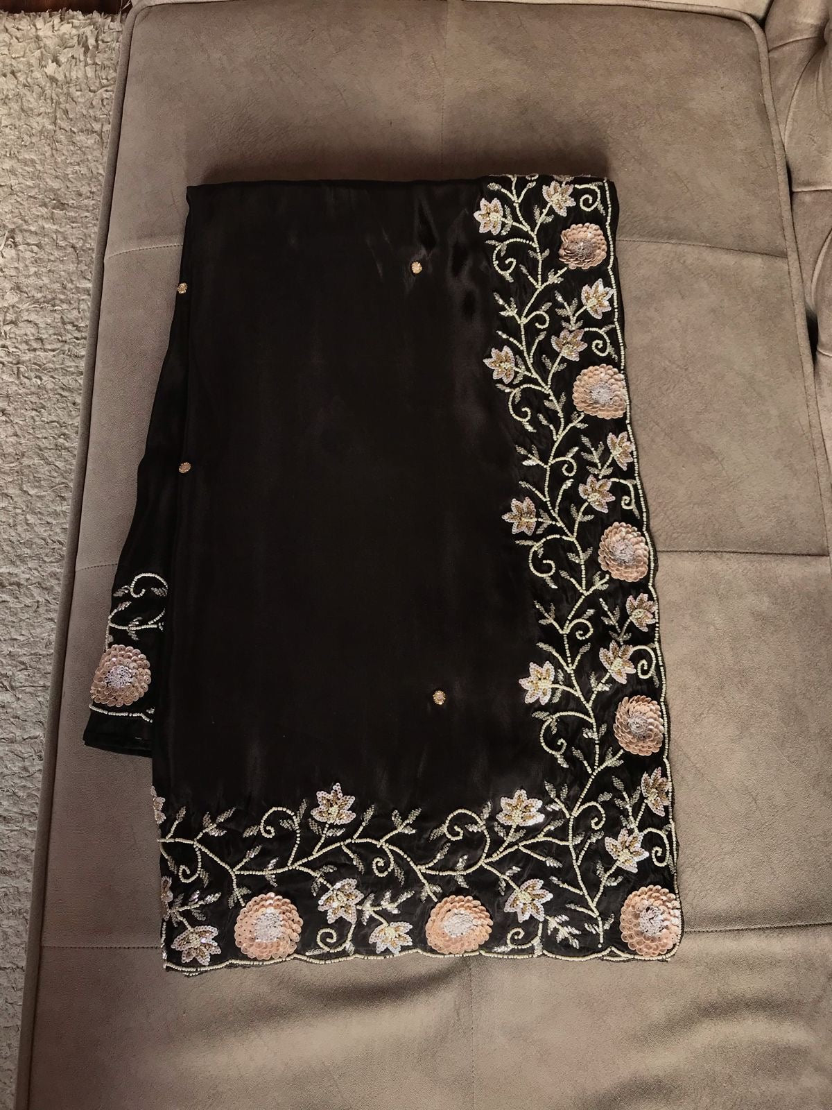 Black Satin Organza Silk Saree Luxury Partywear Wedding sarees - Saffronfashionindia