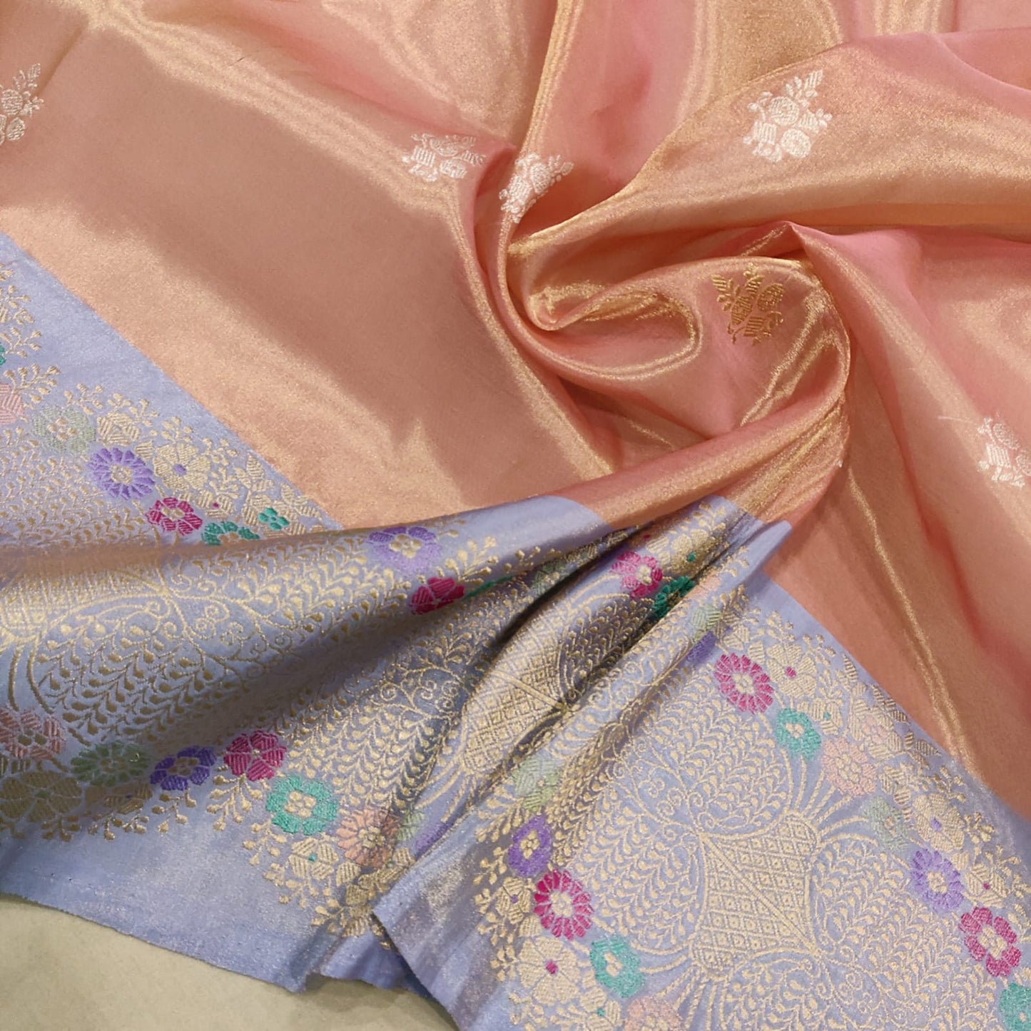 Tissue handwoven saree Indian traditional sari - Saffronfashionindia