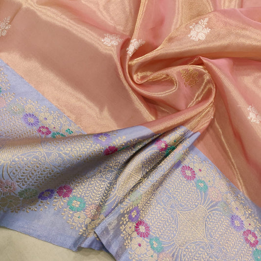 Tissue handwoven saree Indian traditional sari - Saffronfashionindia
