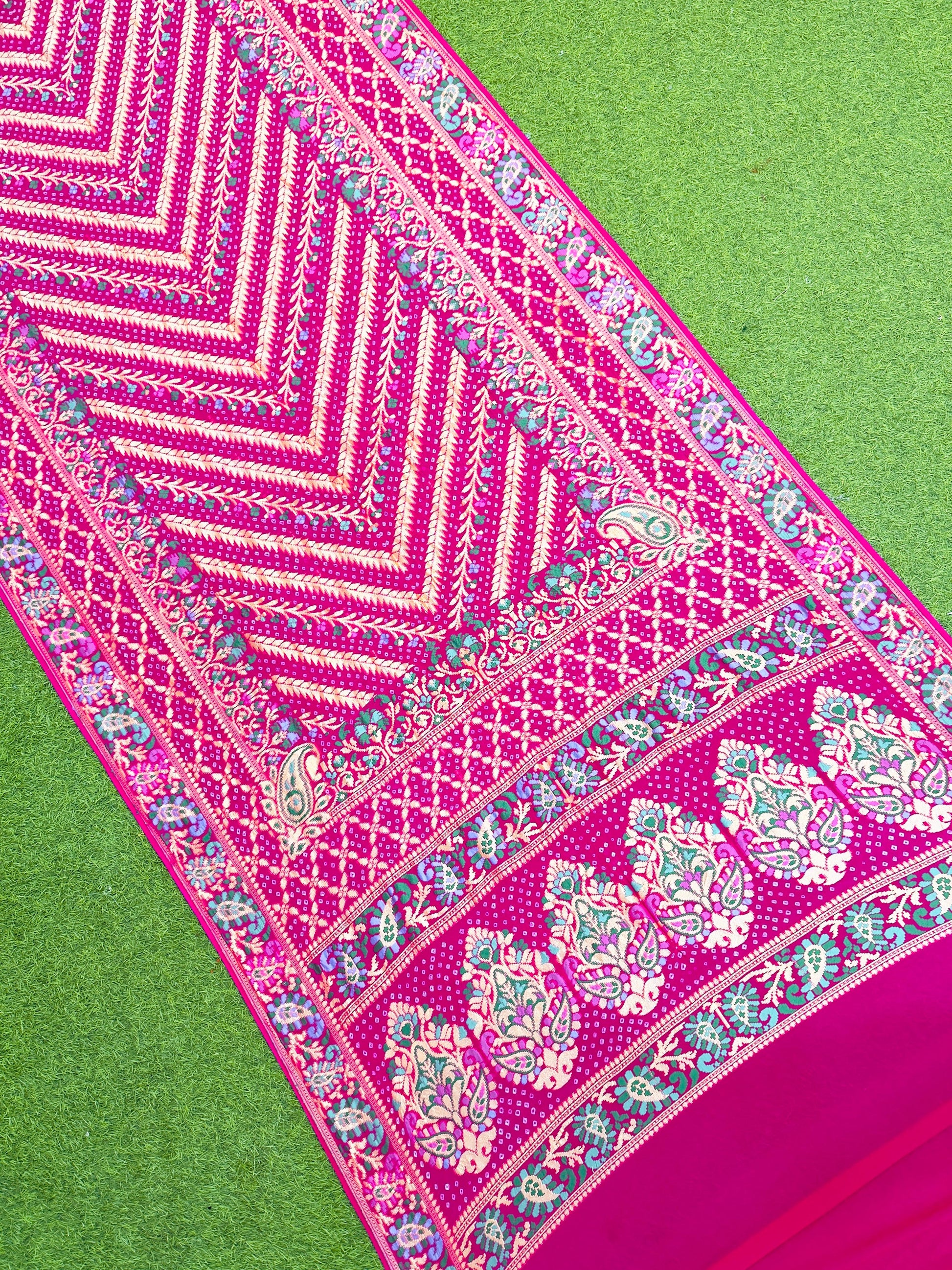 Gorgette saree Banarsi saree meenakari sari blouse Saffronfashionindia