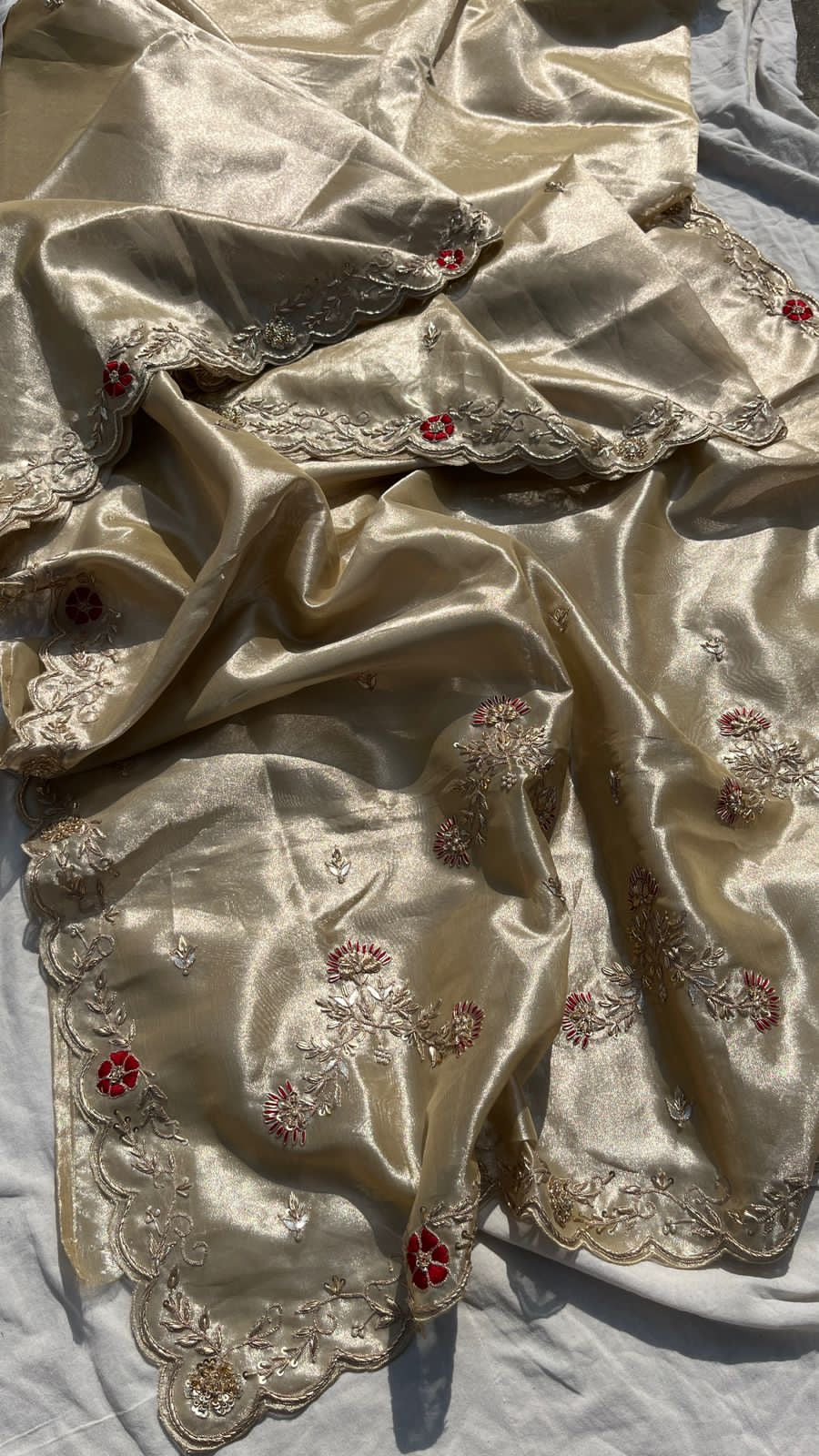 Rinjani tissue silk zardosi saree - Saffronfashionindia