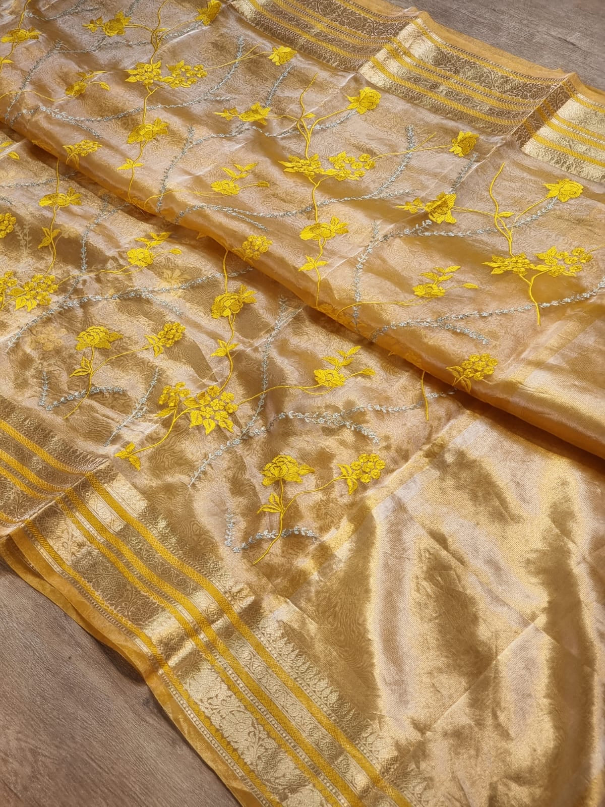 Embroidery tissue metallic saree Indian saree - Saffronfashionindia