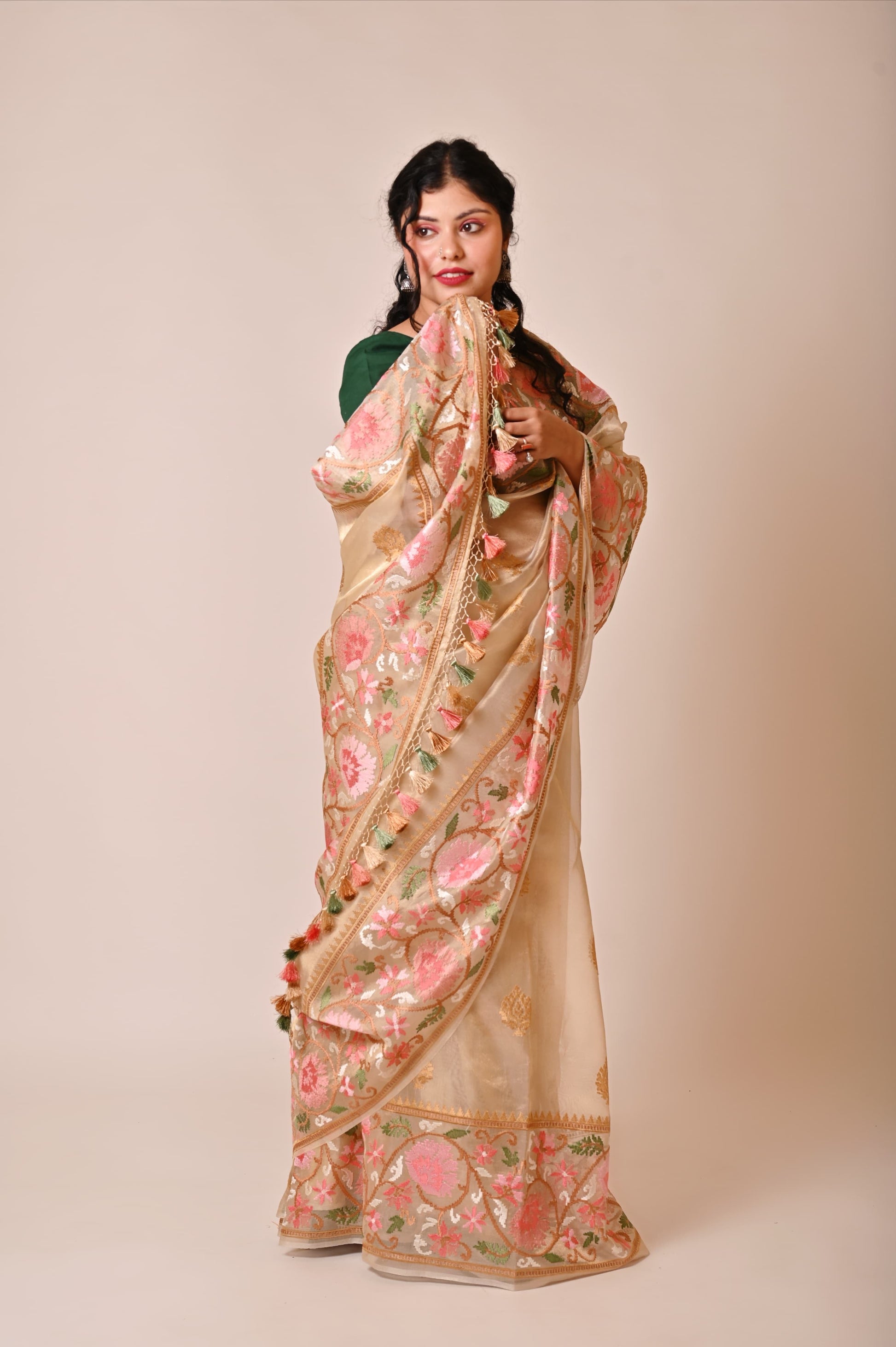 Murhim tissue silk saree embroidery saree Indian sarees blouse Saffronfashionindia