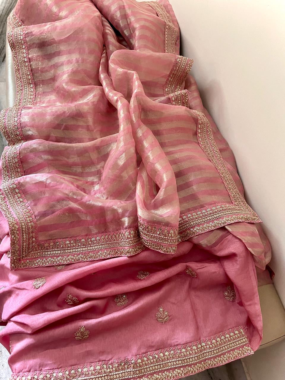 Striped tissue saree organza Partywear sarees SaffronFashion