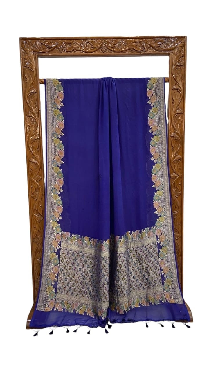 Floral georgette saree khaddi saree Indian sari blouse SaffronFashion