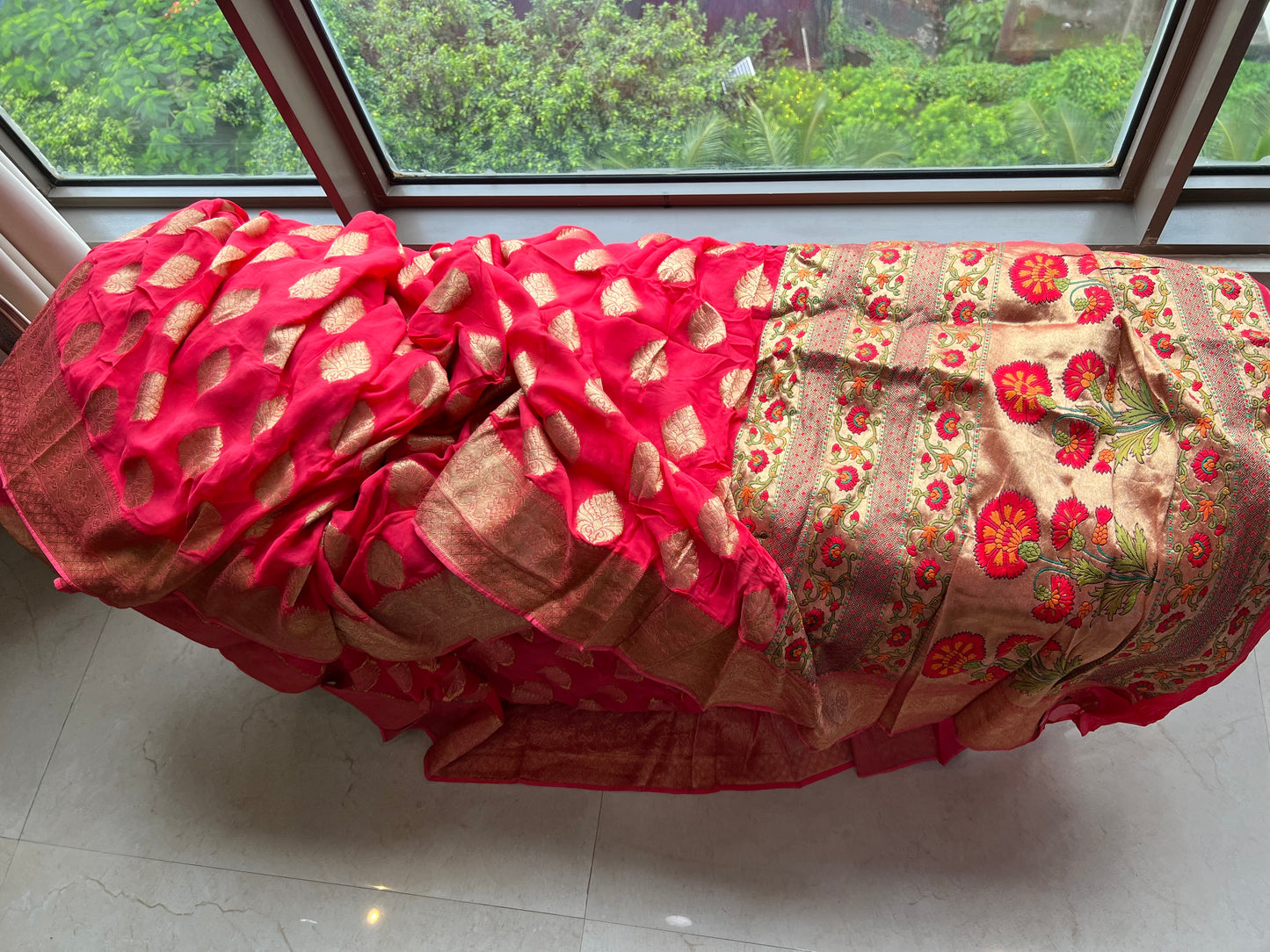 Ramaisha gorgette saree Khaddi gorgette saree Indian sari blouse - Saffronfashionindia