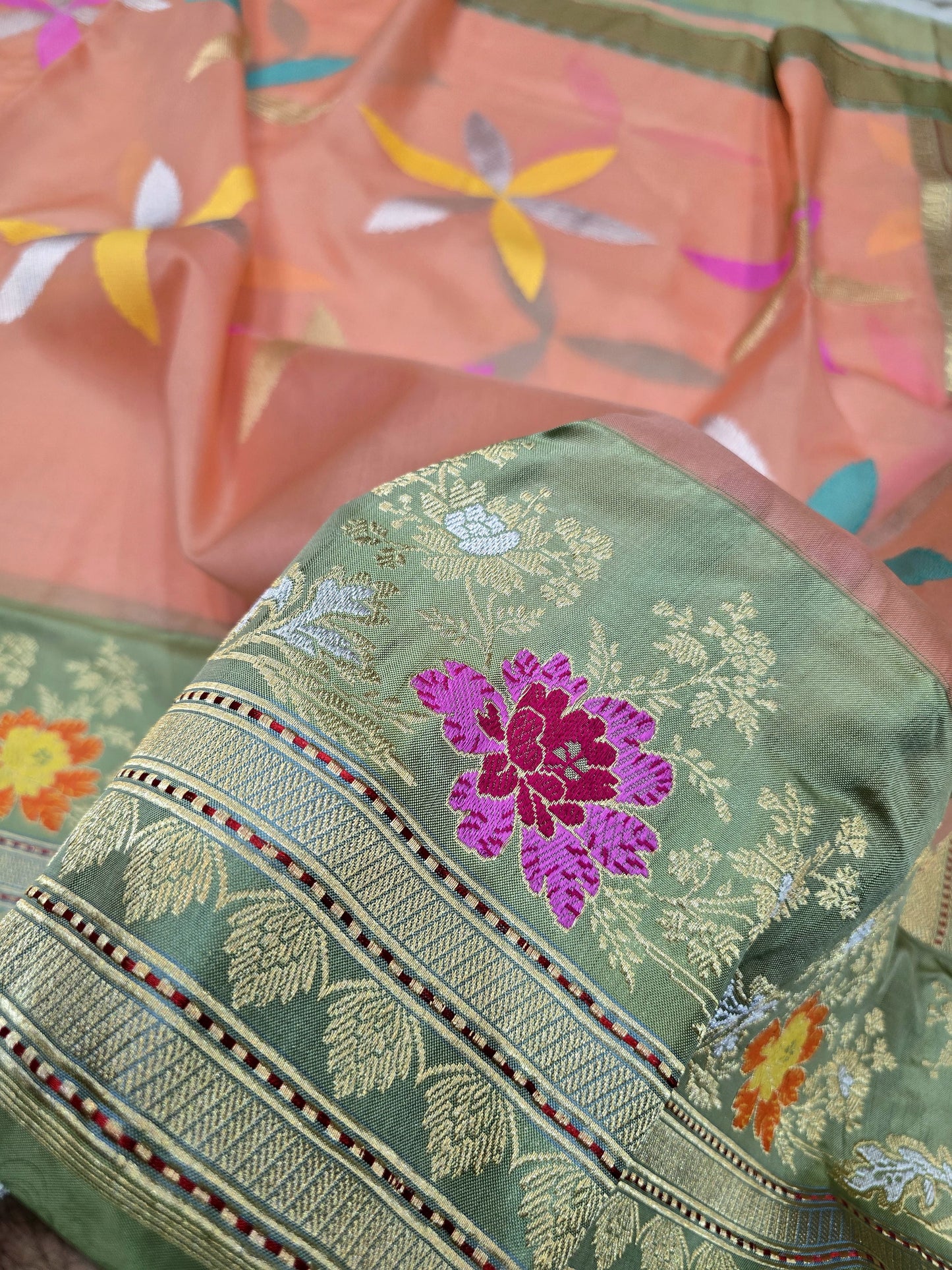 Peach saree Kora iktara sarees blouse Indian sari SaffronFashion