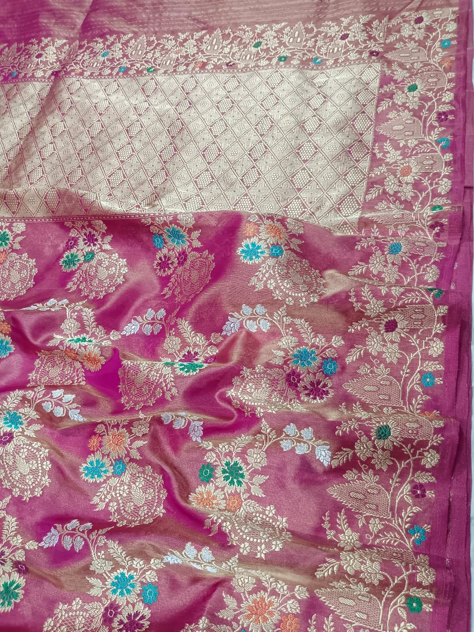 Tissue handwoven pink premium bridal saree - Saffronfashionindia