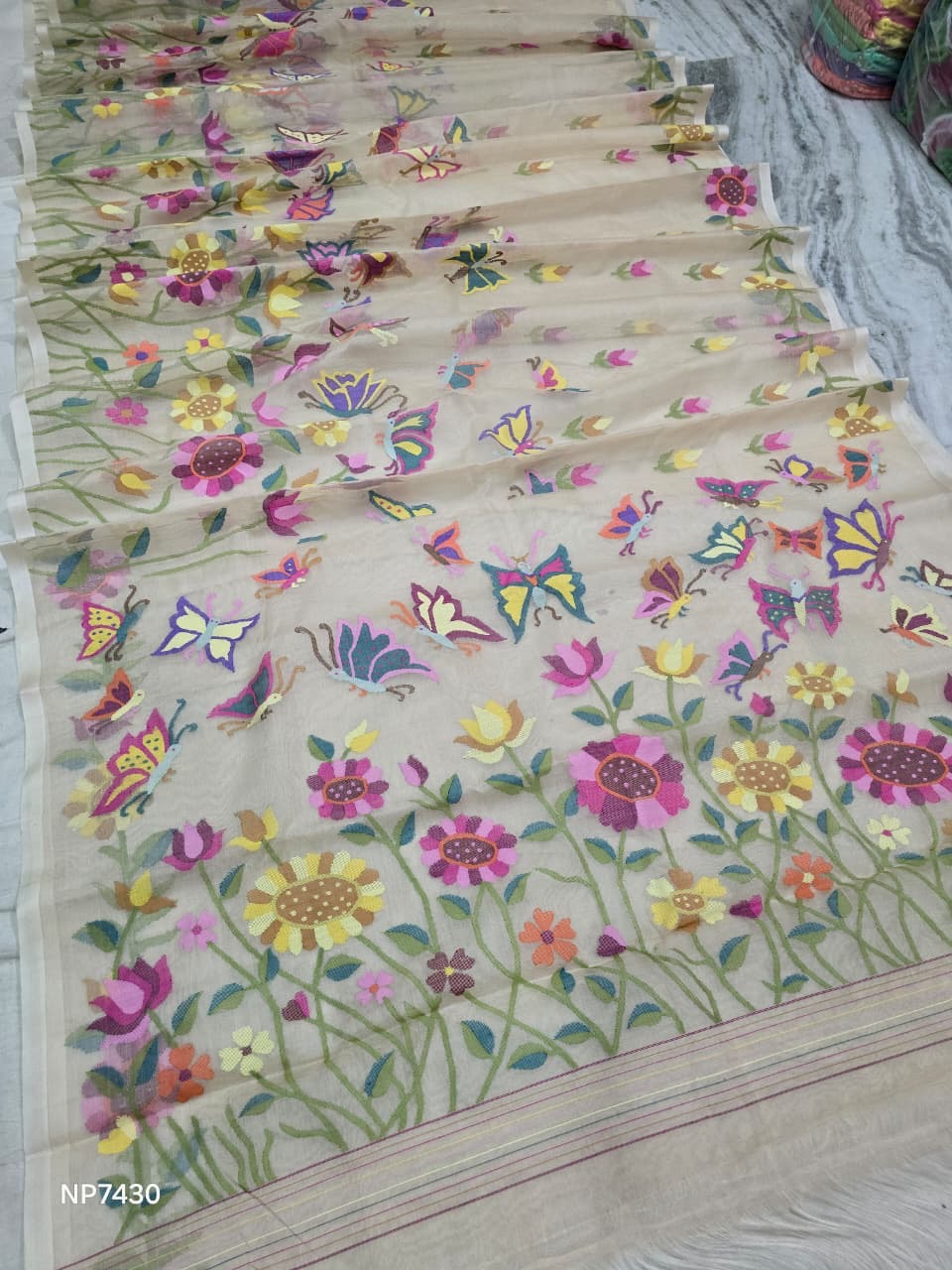 Muslin Jamdani saree tantuj saree handmade sari blouse SaffronFashion