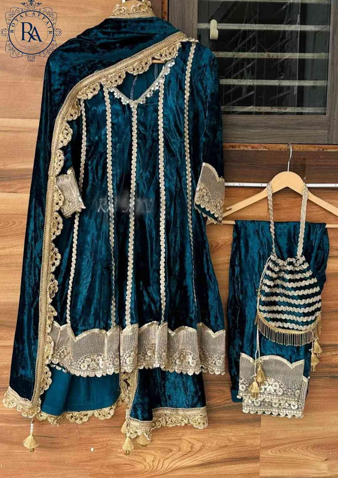 Velvet Salwar Suit Anarkali Salwar kameez - Saffronfashionindia
