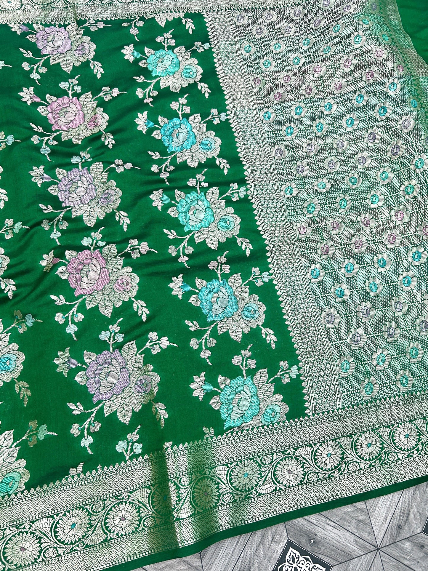 Banarsi chiniya karan silk saree weaving sarees blouse Saffronfashionindia