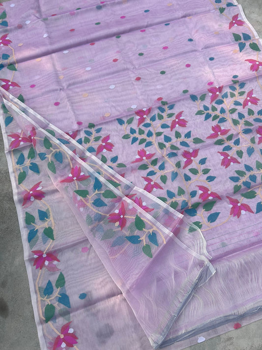 Lavender Muslin Tantuj Saree Handwoven Sarees - Saffronfashionindia
