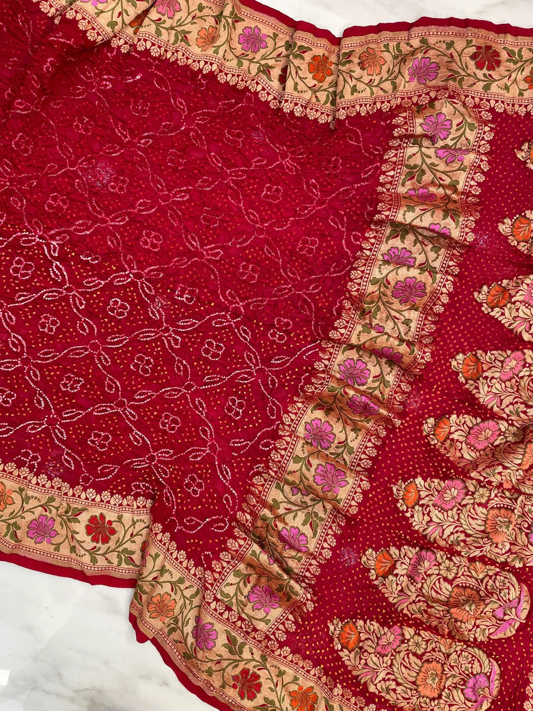 Bandhej dupatta Handlooms dupatta - Saffronfashionindia