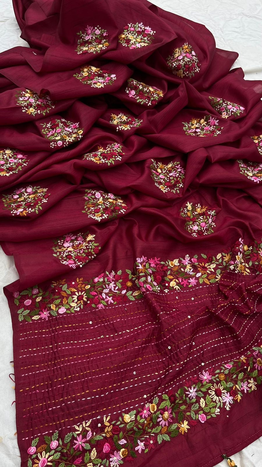 Kivashi Tussar Linen Embroidered Saree Indian Sari - Saffronfashionindia