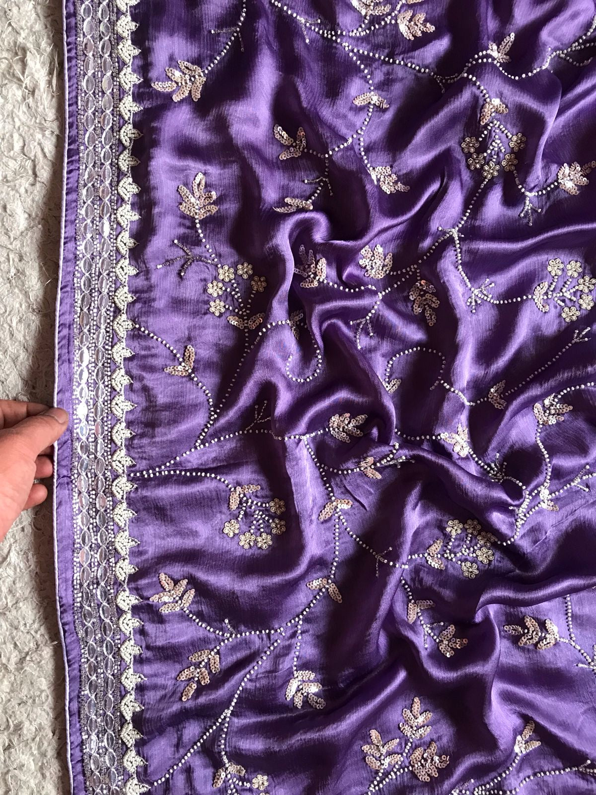Satin Silk Premium Purple Luxury Saree Beautiful sari - Saffronfashionindia