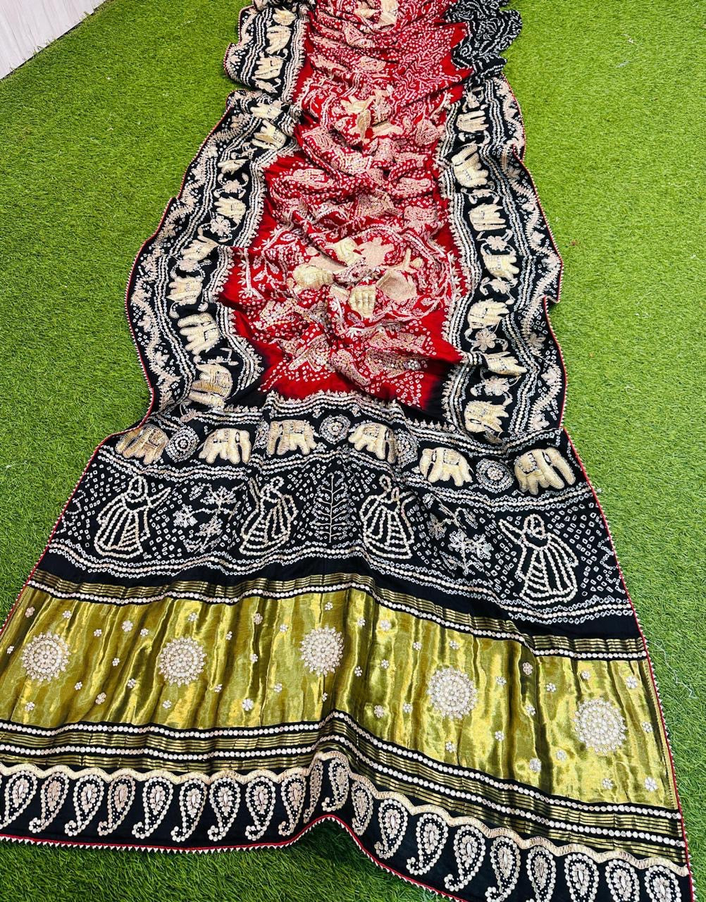 Silk bandhani saree wedding saree handmade sari blouse SaffronFashion