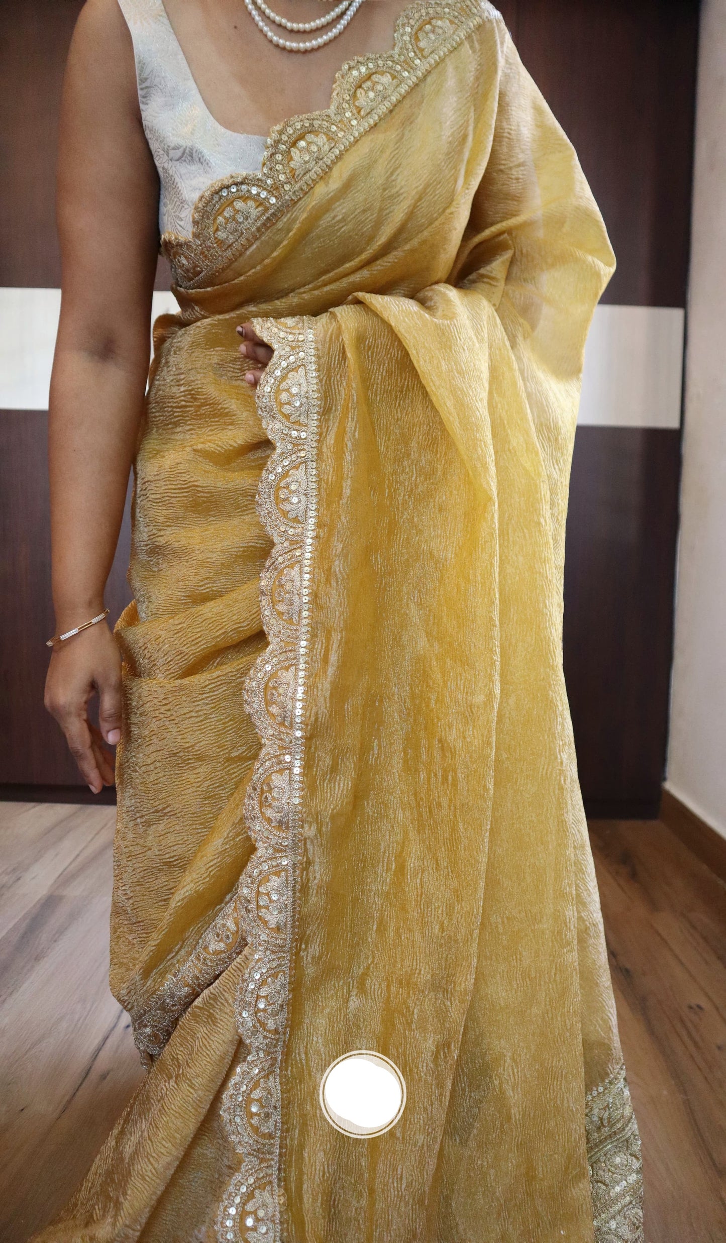 Yellow crushed tissue saree tissue silk saree Partywear saree blouse SaffronFashion