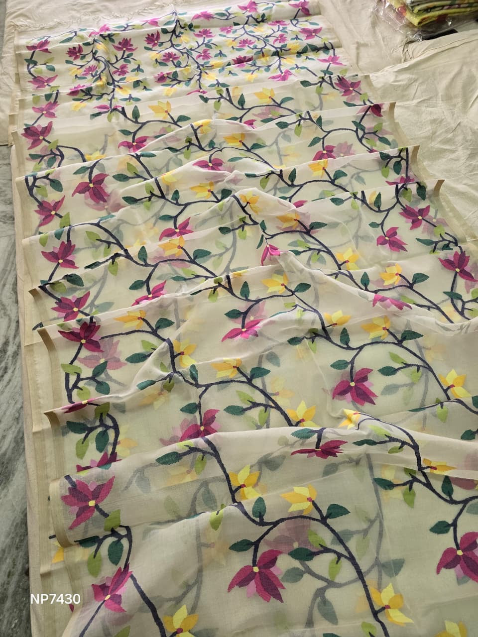 Ramia jamdani saree Tantuj sari blouse handmade sarees SaffronFashion