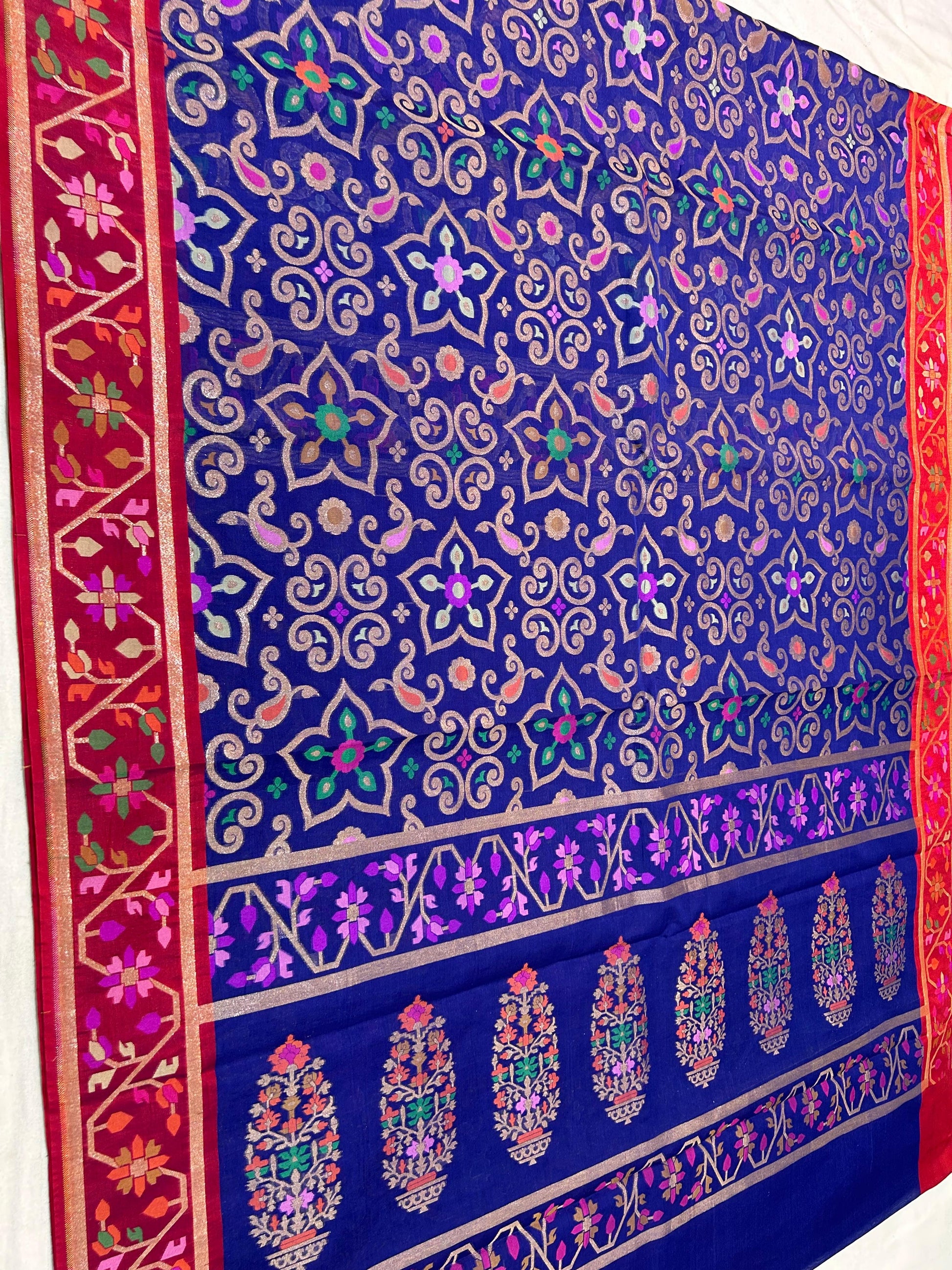 Blue kora jamdani saree Zari traditional saree Indian sari blouse SaffronFashion