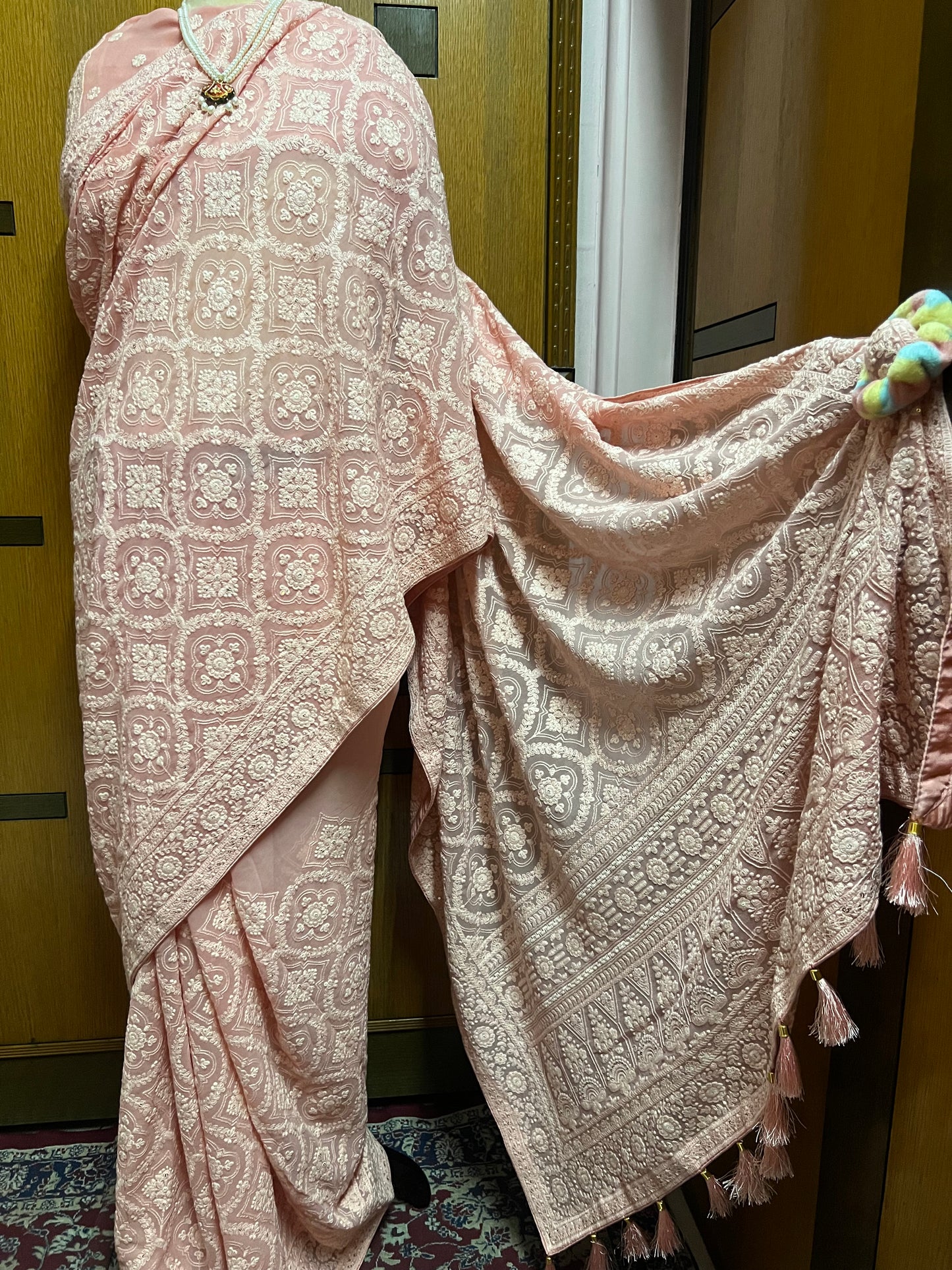 Peach Elegant Chikankari Saree Gorgeous Sarees - Saffronfashionindia
