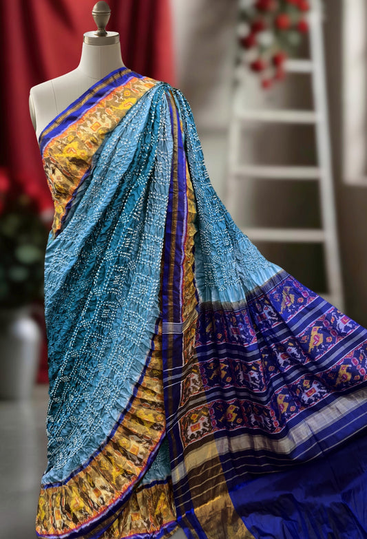 Patan patola saree weaving saree bandhani sarees Indian sari blouse Saffronfashionindia
