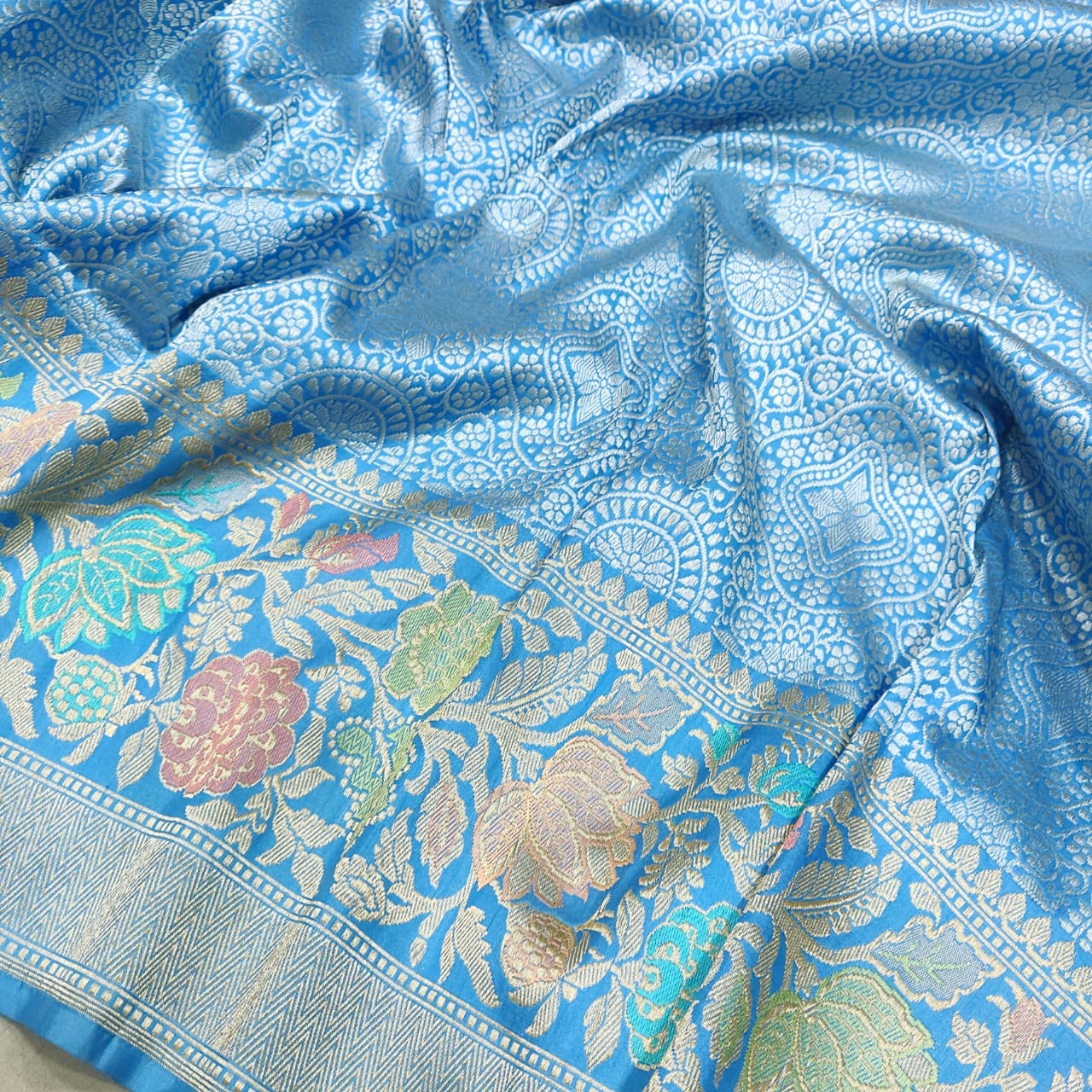 Firoza blue Katan silk saree handwoven sarees - Saffronfashionindia