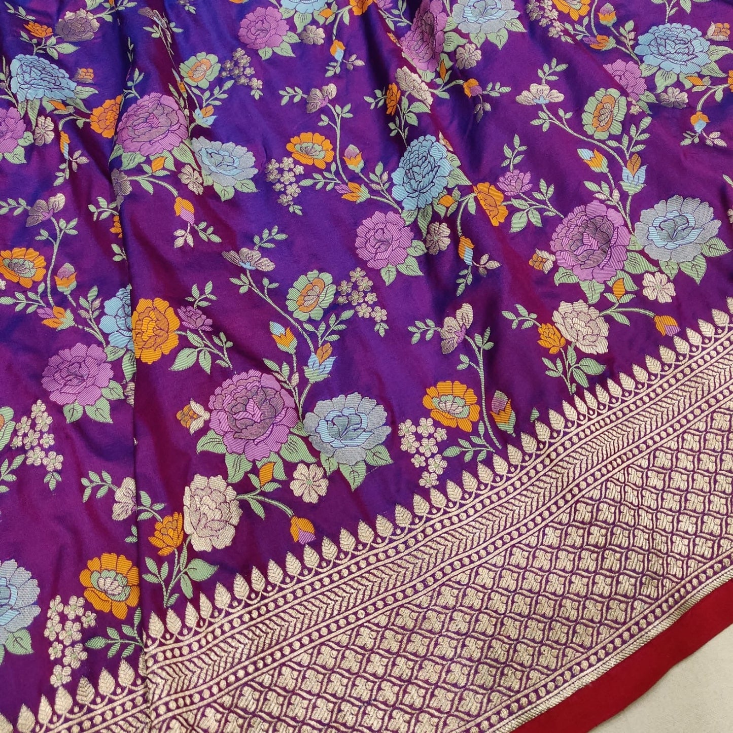 Purple floral katan silk saree handwoven sarees handloom sari SaffronFashion